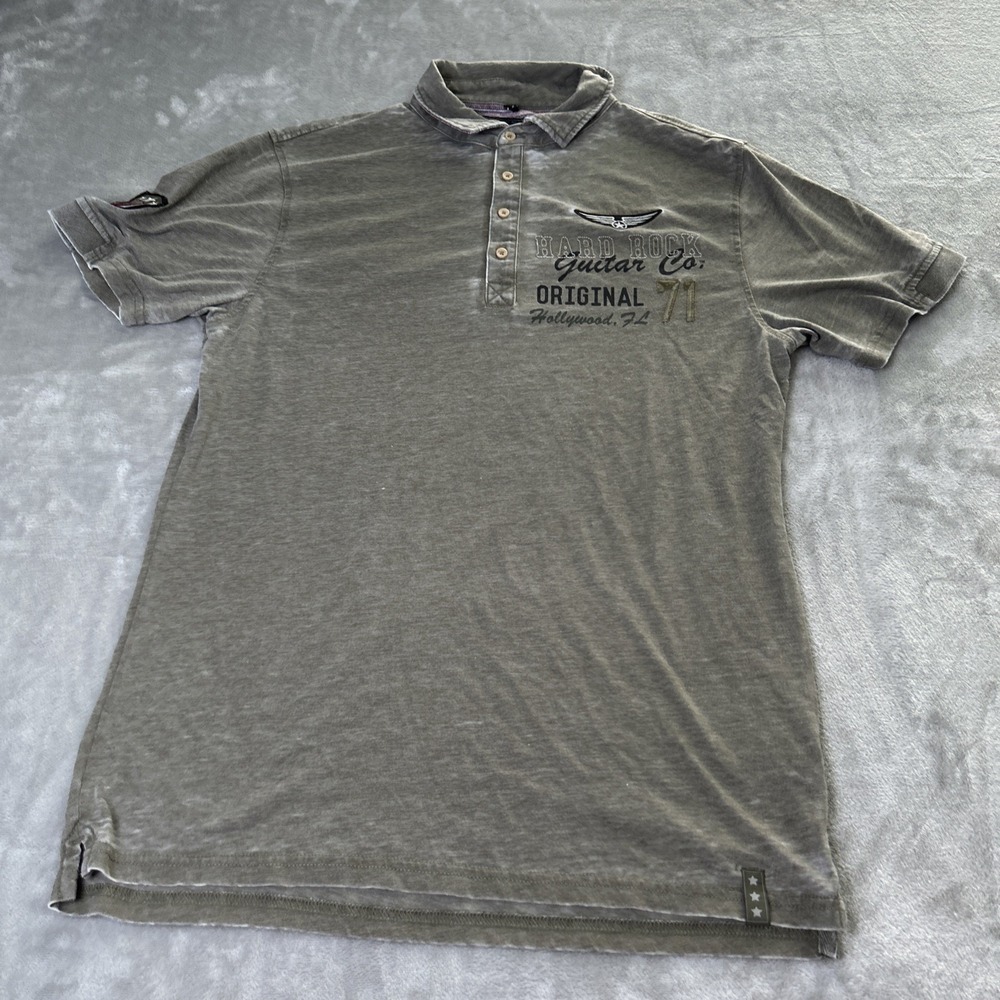 Hard Rock Guitar Company Polo Shirt Mens Large Gray Graphic